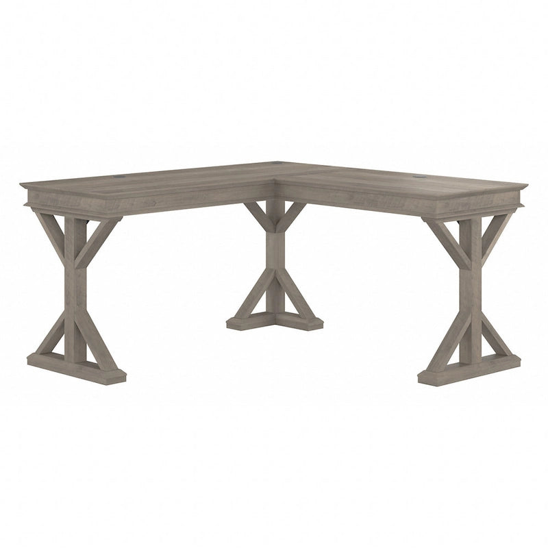 Linen White Oak / Driftwood Gray Farmhouse L-Shaped Desk, Single-Person, 60W