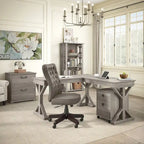 Linen White Oak / Driftwood Gray Farmhouse L-Shaped Desk, Single-Person, 60W