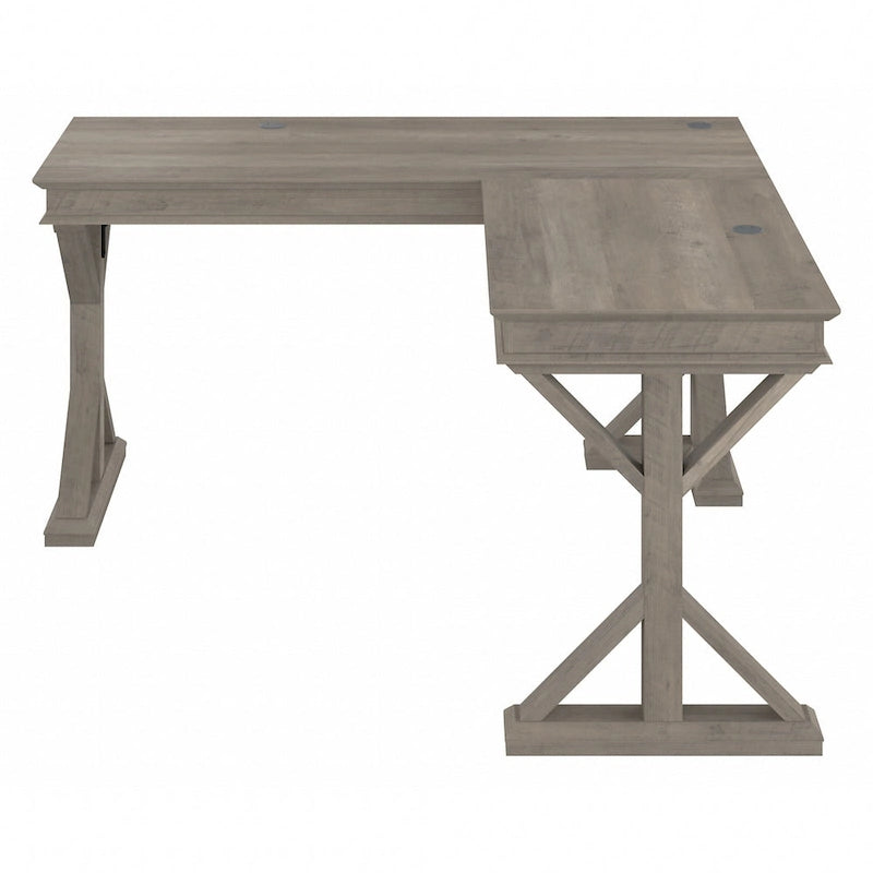Linen White Oak / Driftwood Gray Farmhouse L-Shaped Desk, Single-Person, 60W