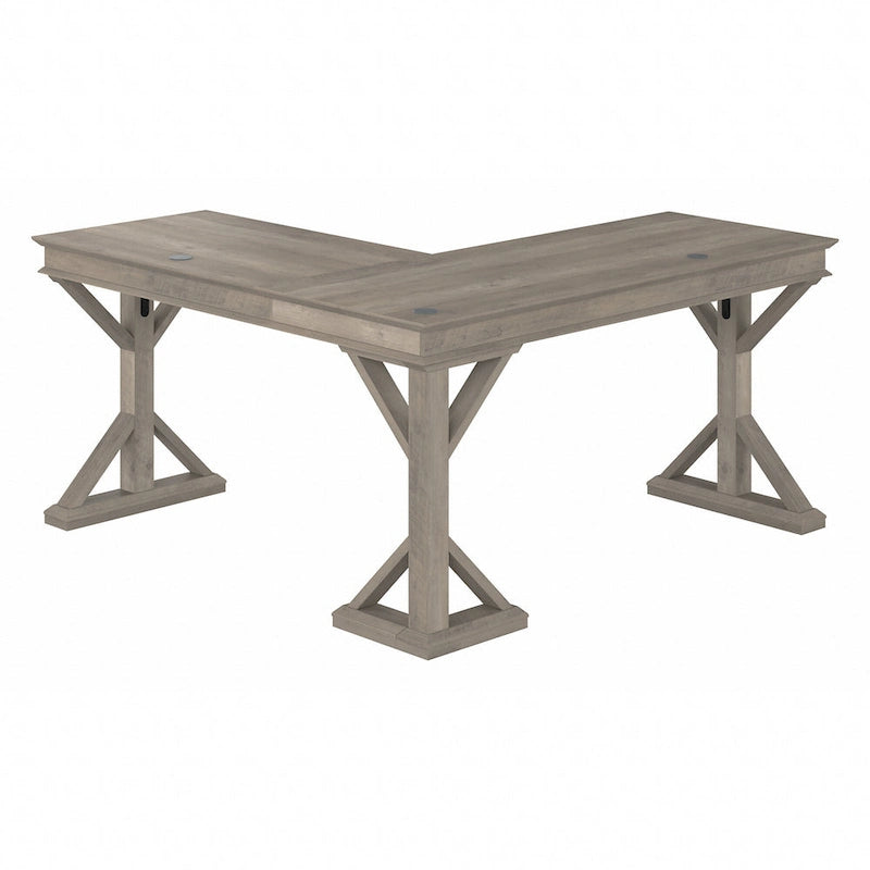 Linen White Oak / Driftwood Gray Farmhouse L-Shaped Desk, Single-Person, 60W