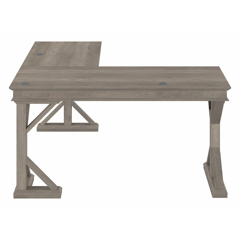 Linen White Oak / Driftwood Gray Farmhouse L-Shaped Desk, Single-Person, 60W