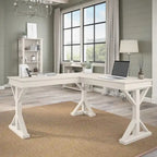Linen White Oak / Driftwood Gray Farmhouse L-Shaped Desk, Single-Person, 60W