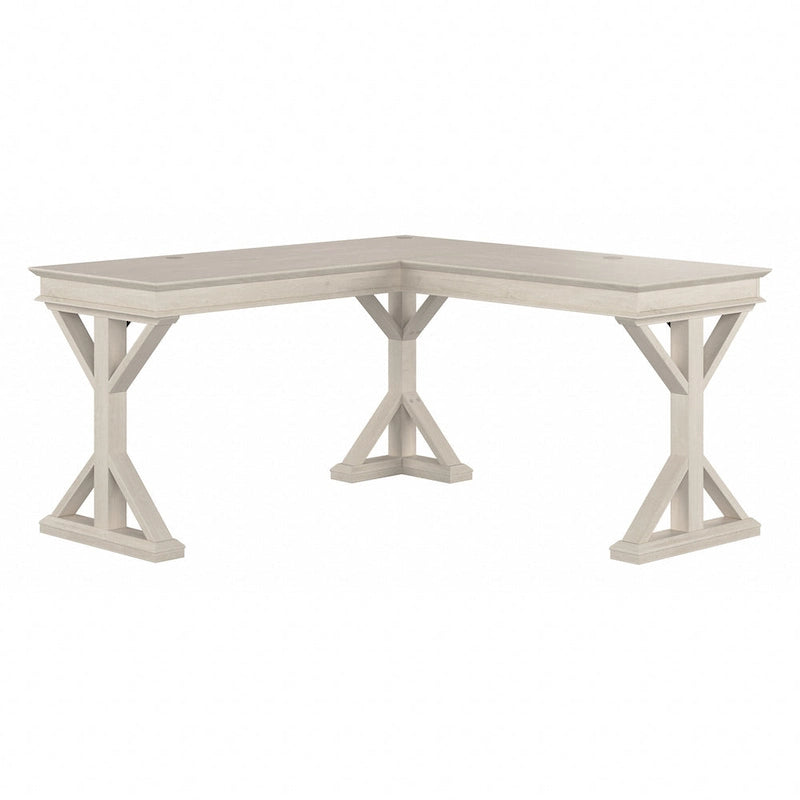 Linen White Oak / Driftwood Gray Farmhouse L-Shaped Desk, Single-Person, 60W