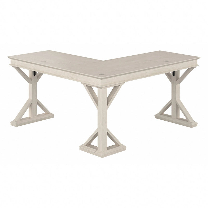 Linen White Oak / Driftwood Gray Farmhouse L-Shaped Desk, Single-Person, 60W