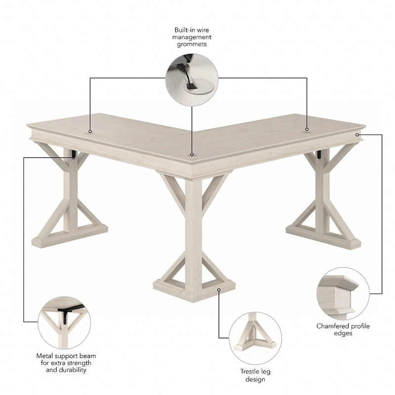 Linen White Oak / Driftwood Gray Farmhouse L-Shaped Desk, Single-Person, 60W