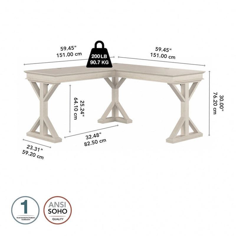 Linen White Oak / Driftwood Gray Farmhouse L-Shaped Desk, Single-Person, 60W