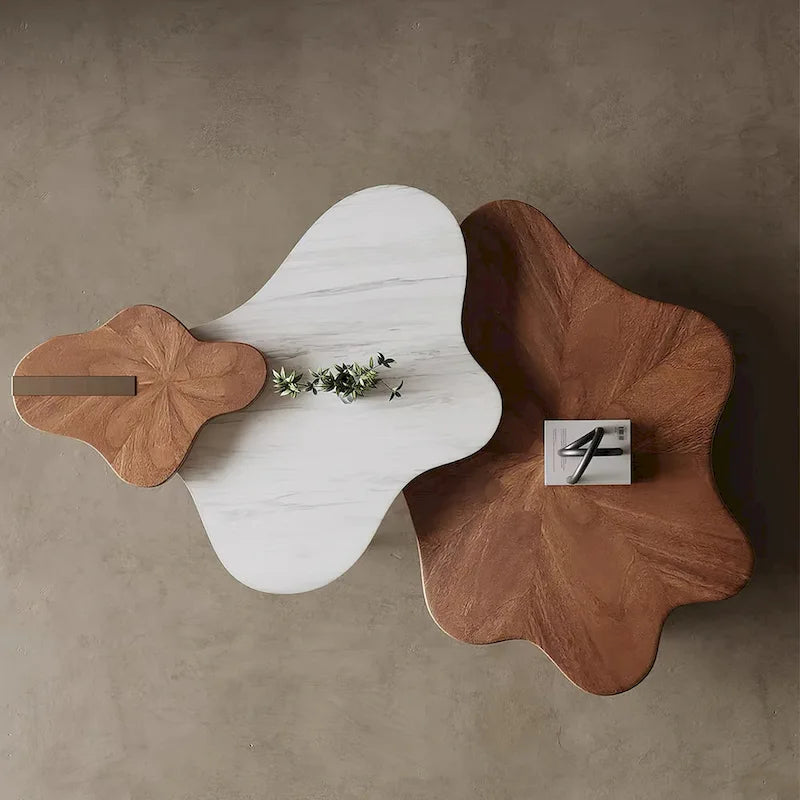 Walnut Brown Cloud-Shaped Nesting Coffee Table Set, Metal Legs, Set of 3
