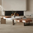 Walnut Brown Cloud-Shaped Nesting Coffee Table Set, Metal Legs, Set of 3