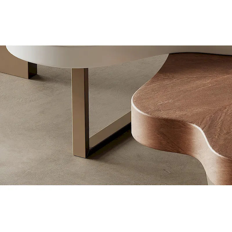 Walnut Brown Cloud-Shaped Nesting Coffee Table Set, Metal Legs, Set of 3
