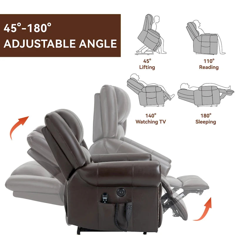 Brown Power Lift Recliner Chair with Massage & Heat, Single Seat