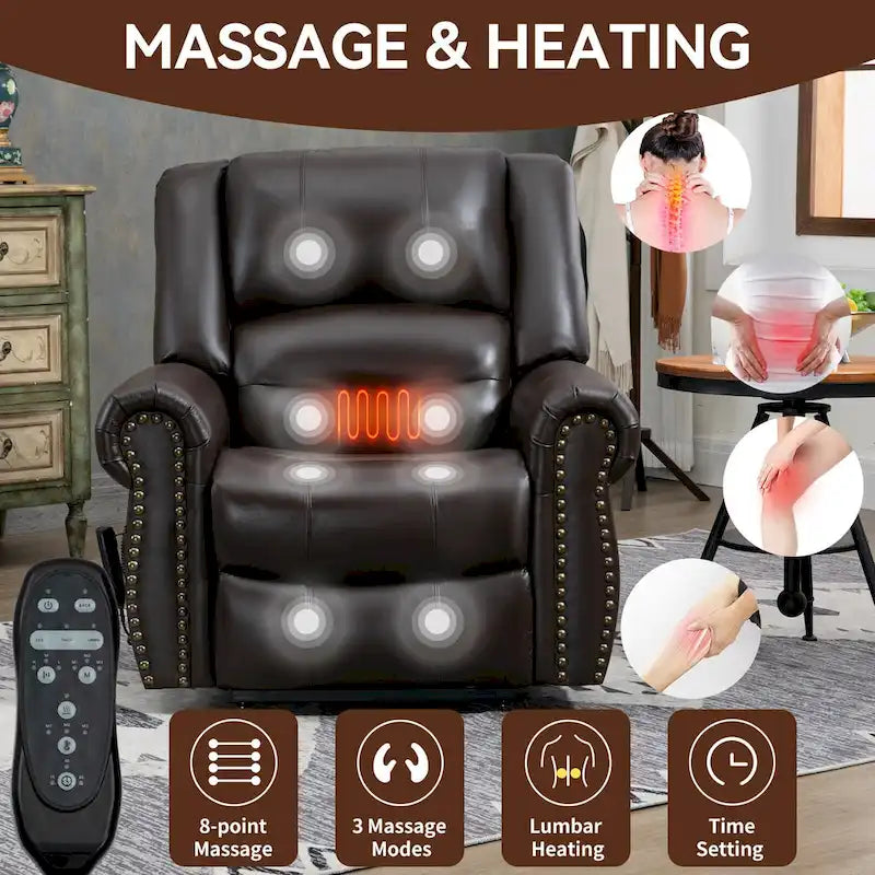 Brown Power Lift Recliner Chair with Massage & Heat, Single Seat