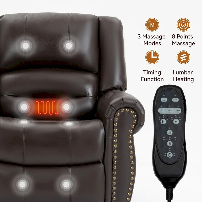 Brown Power Lift Recliner Chair with Massage & Heat, Single Seat