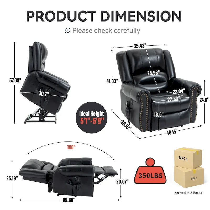 Brown Power Lift Recliner Chair with Massage & Heat, Single Seat