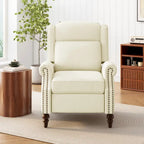 Beige / White+Blue Wingback Push-Back Recliner, Single Seat