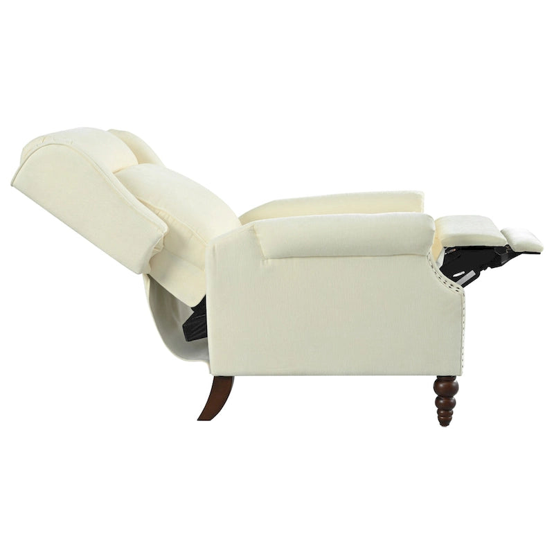 Beige / White+Blue Wingback Push-Back Recliner, Single Seat