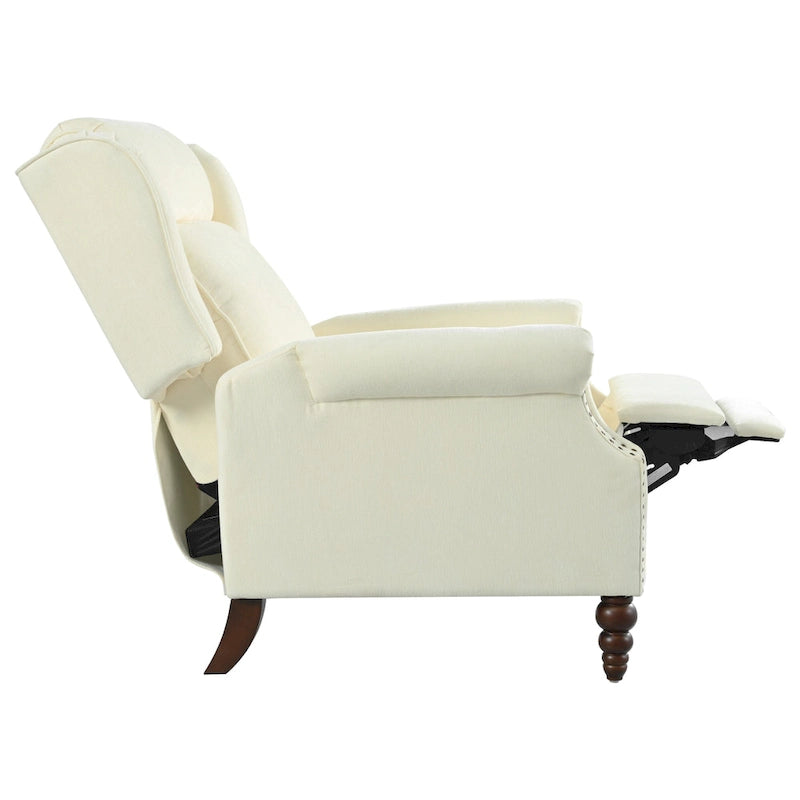 Beige / White+Blue Wingback Push-Back Recliner, Single Seat