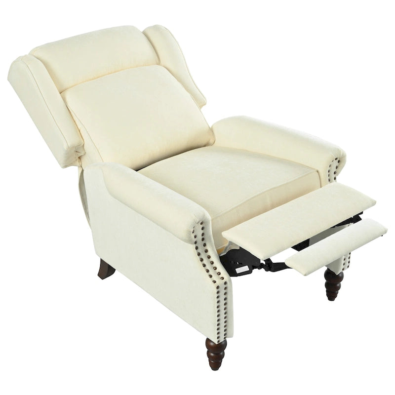 Beige / White+Blue Wingback Push-Back Recliner, Single Seat