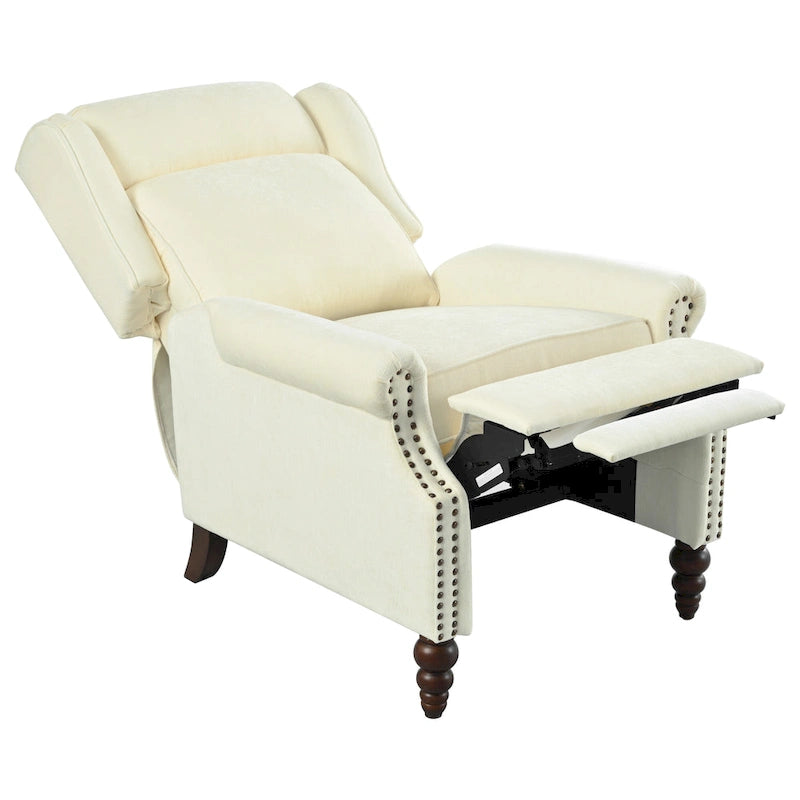 Beige / White+Blue Wingback Push-Back Recliner, Single Seat