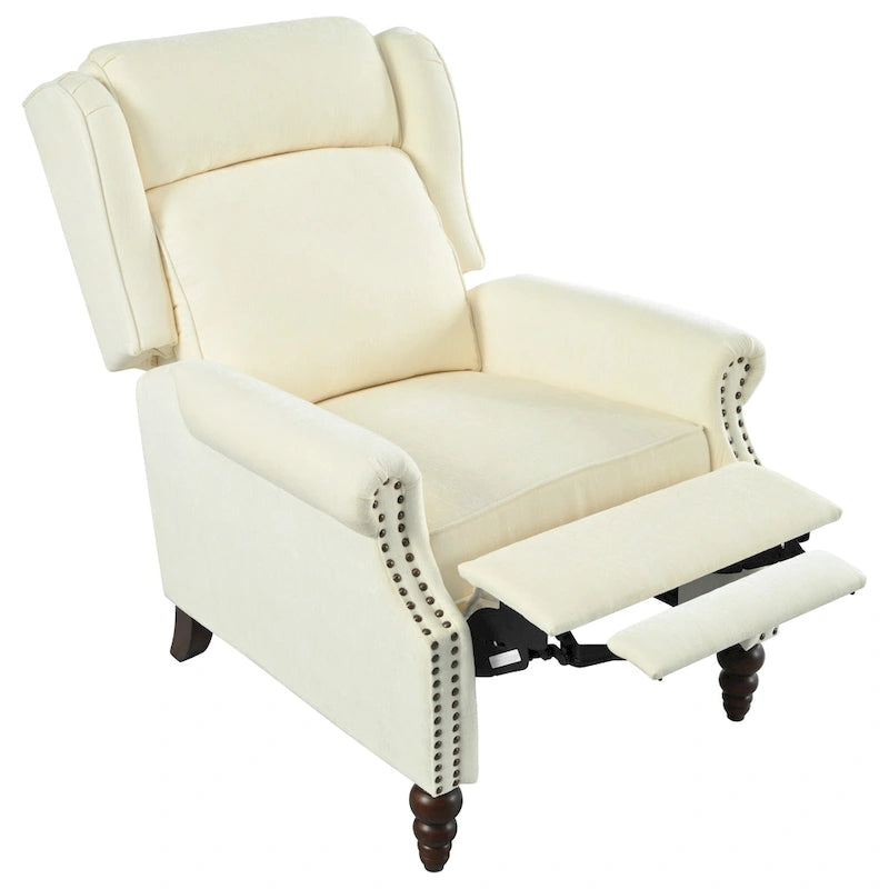 Beige / White+Blue Wingback Push-Back Recliner, Single Seat