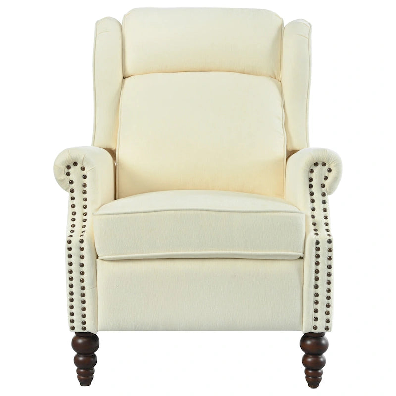 Beige / White+Blue Wingback Push-Back Recliner, Single Seat