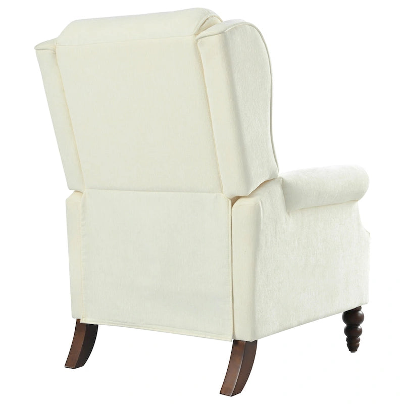 Beige / White+Blue Wingback Push-Back Recliner, Single Seat