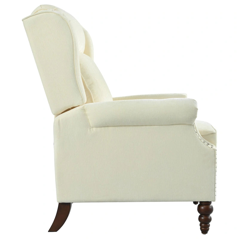 Beige / White+Blue Wingback Push-Back Recliner, Single Seat