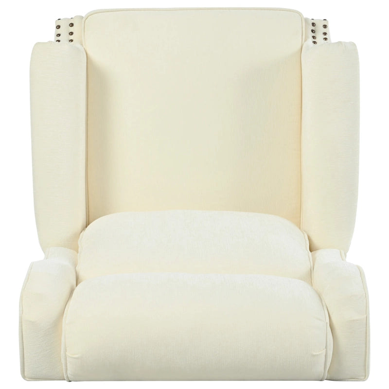 Beige / White+Blue Wingback Push-Back Recliner, Single Seat