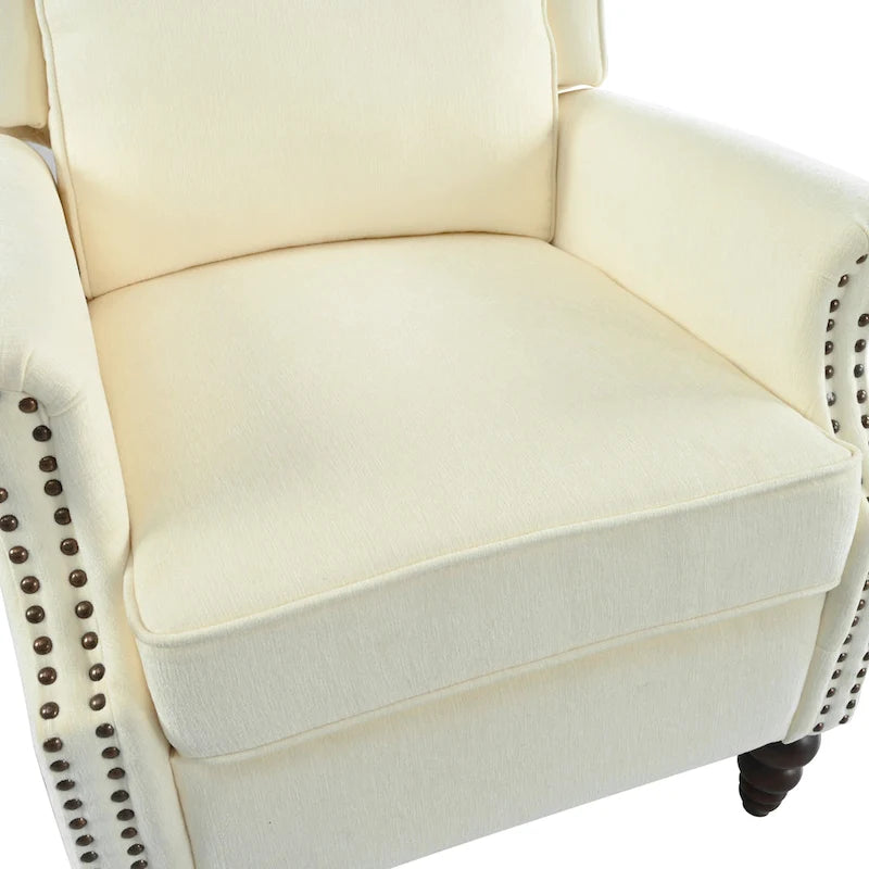 Beige / White+Blue Wingback Push-Back Recliner, Single Seat