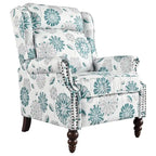 Beige / White+Blue Wingback Push-Back Recliner, Single Seat