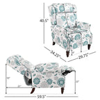 Beige / White+Blue Wingback Push-Back Recliner, Single Seat