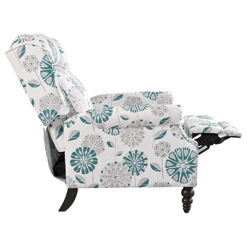 Beige / White+Blue Wingback Push-Back Recliner, Single Seat