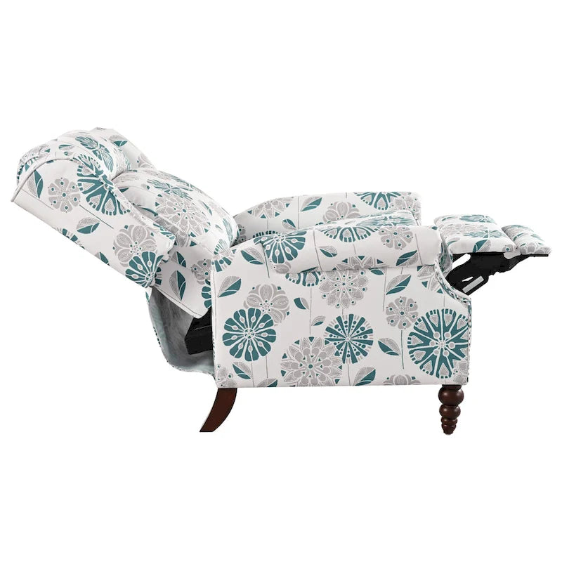 Beige / White+Blue Wingback Push-Back Recliner, Single Seat