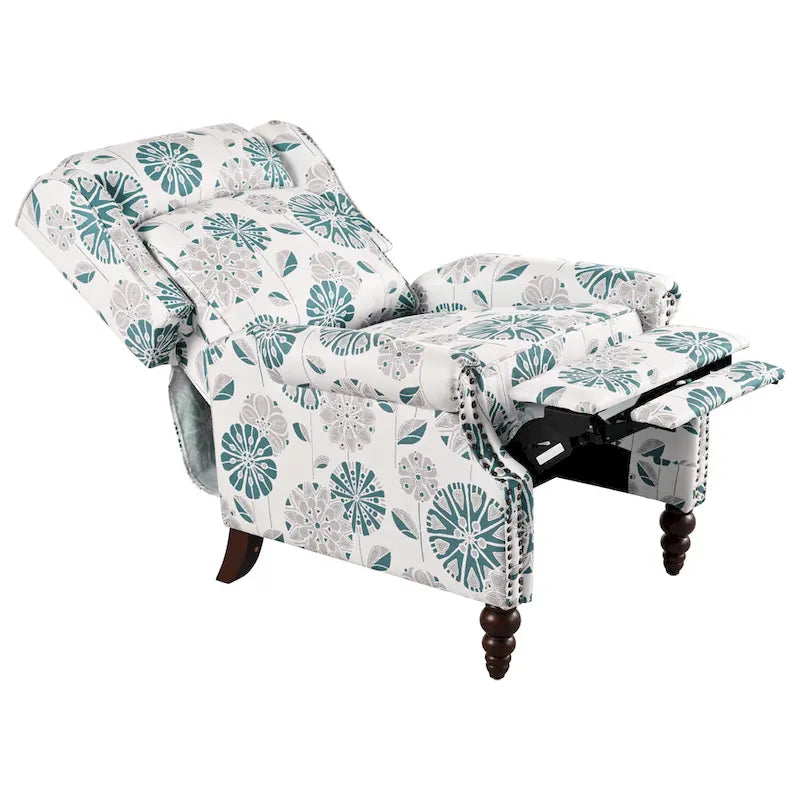 Beige / White+Blue Wingback Push-Back Recliner, Single Seat