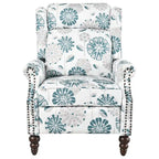Beige / White+Blue Wingback Push-Back Recliner, Single Seat