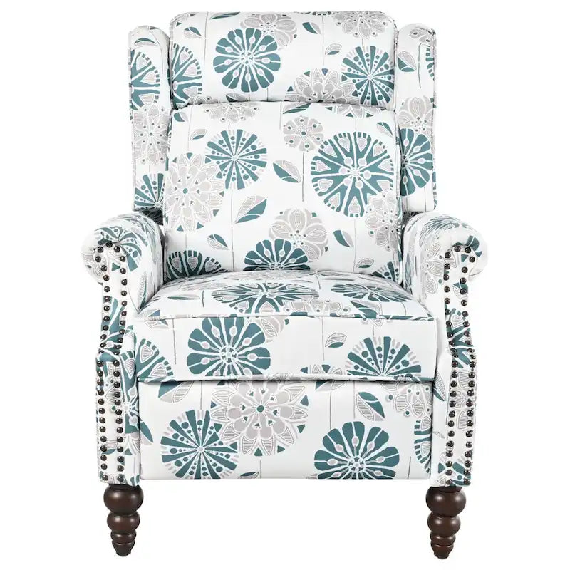Beige / White+Blue Wingback Push-Back Recliner, Single Seat