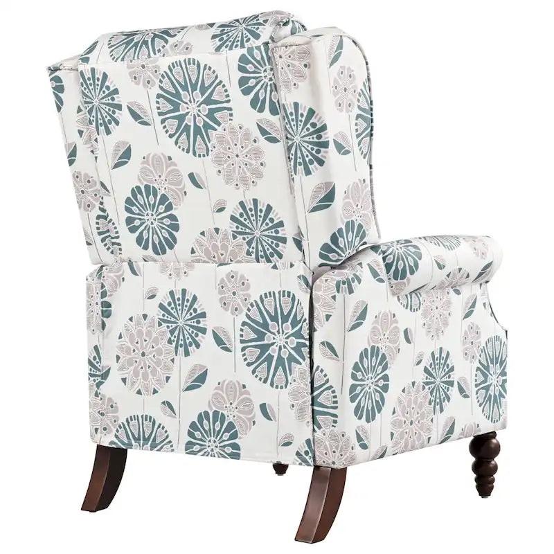 Beige / White+Blue Wingback Push-Back Recliner, Single Seat