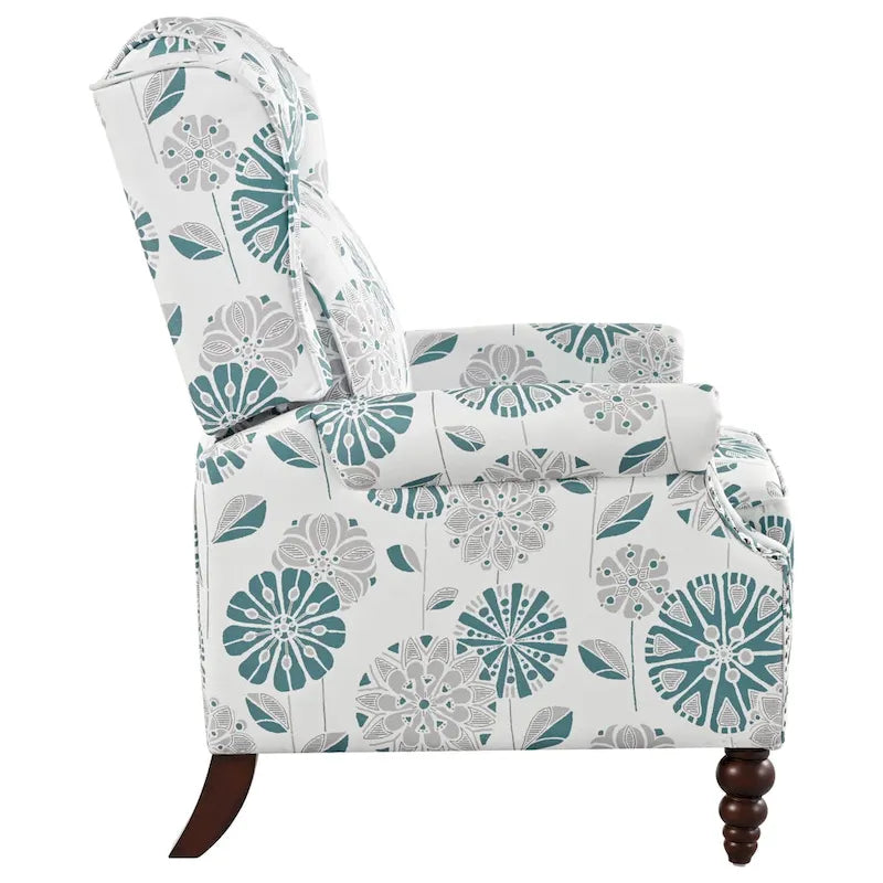 Beige / White+Blue Wingback Push-Back Recliner, Single Seat