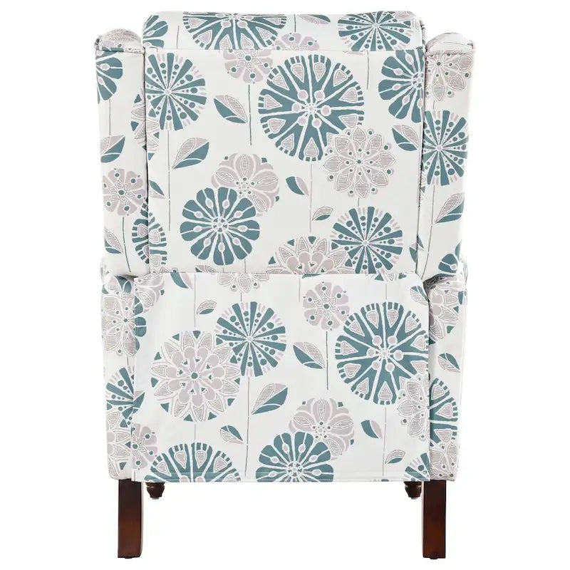 Beige / White+Blue Wingback Push-Back Recliner, Single Seat