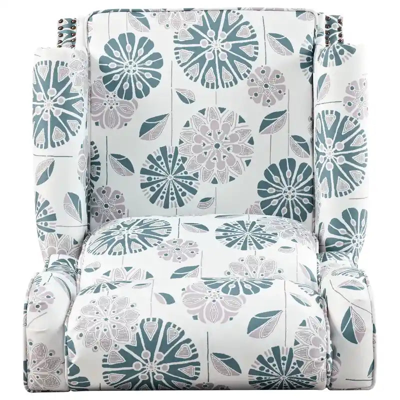 Beige / White+Blue Wingback Push-Back Recliner, Single Seat