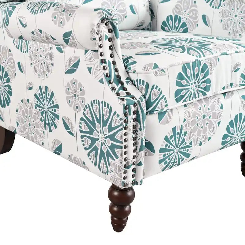 Beige / White+Blue Wingback Push-Back Recliner, Single Seat