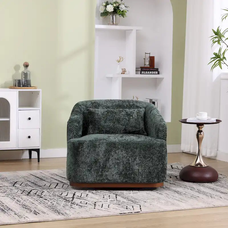 Emerald / Brown / Black / White / Gray / Wine Red Chenille & PU Swivel Accent Chair, Single Seat