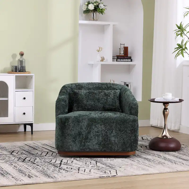 Emerald / Brown / Black / White / Gray / Wine Red Chenille & PU Swivel Accent Chair, Single Seat