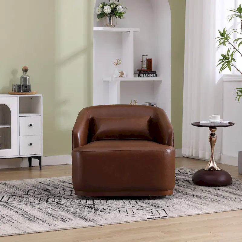 Emerald / Brown / Black / White / Gray / Wine Red Chenille & PU Swivel Accent Chair, Single Seat