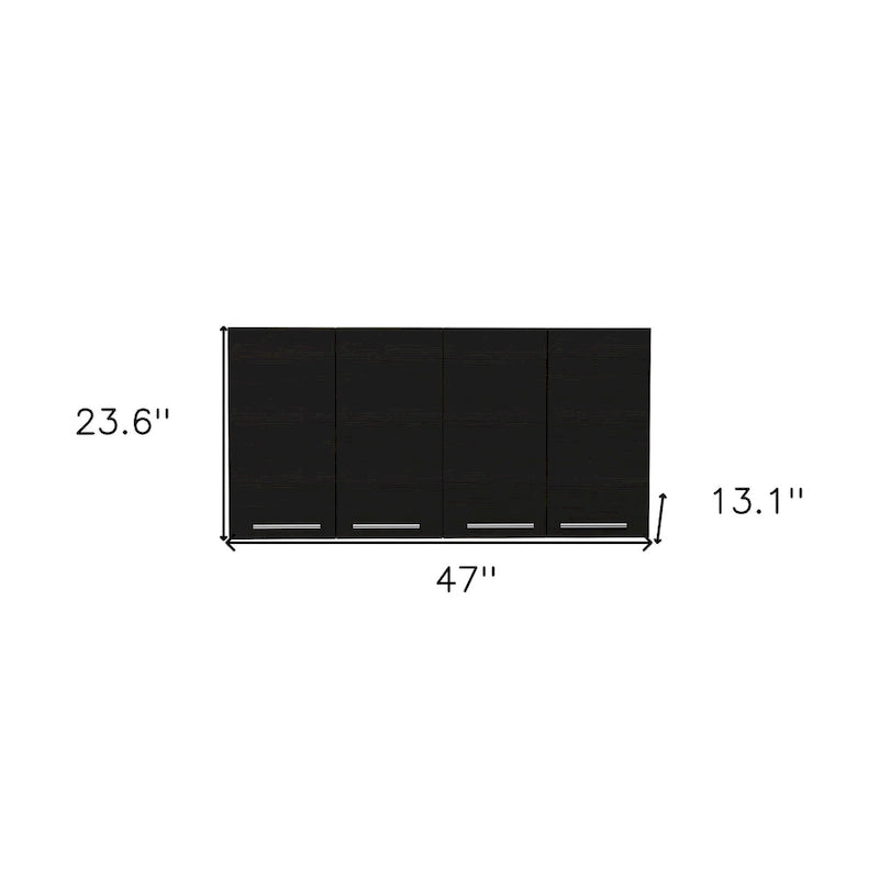Black Wall-Mounted Cabinet with 4 Doors, Single