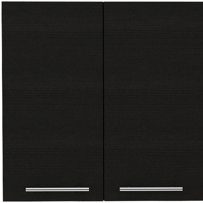Black Wall-Mounted Cabinet with 4 Doors, Single