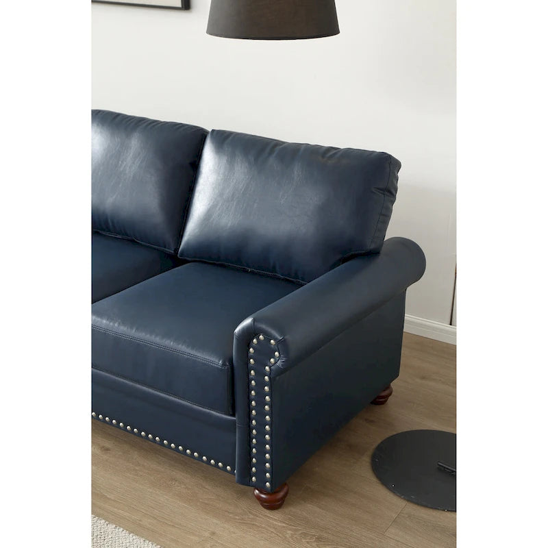 Burgundy/Navy Blue/Grey/Black PU Leather Sofa Set with Storage, 2-Piece 5-Seater