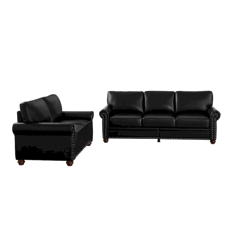 Burgundy/Navy Blue/Grey/Black PU Leather Sofa Set with Storage, 2-Piece 5-Seater