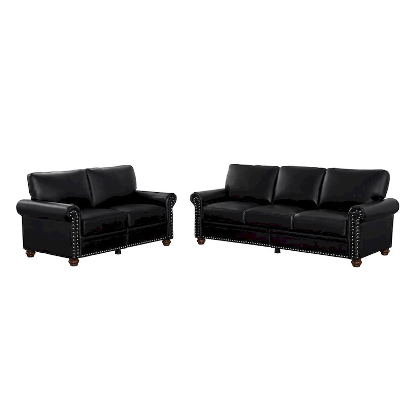 Burgundy/Navy Blue/Grey/Black PU Leather Sofa Set with Storage, 2-Piece 5-Seater
