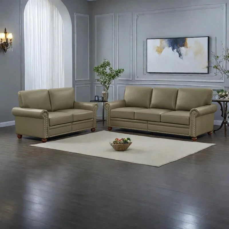 Burgundy/Navy Blue/Grey/Black PU Leather Sofa Set with Storage, 2-Piece 5-Seater