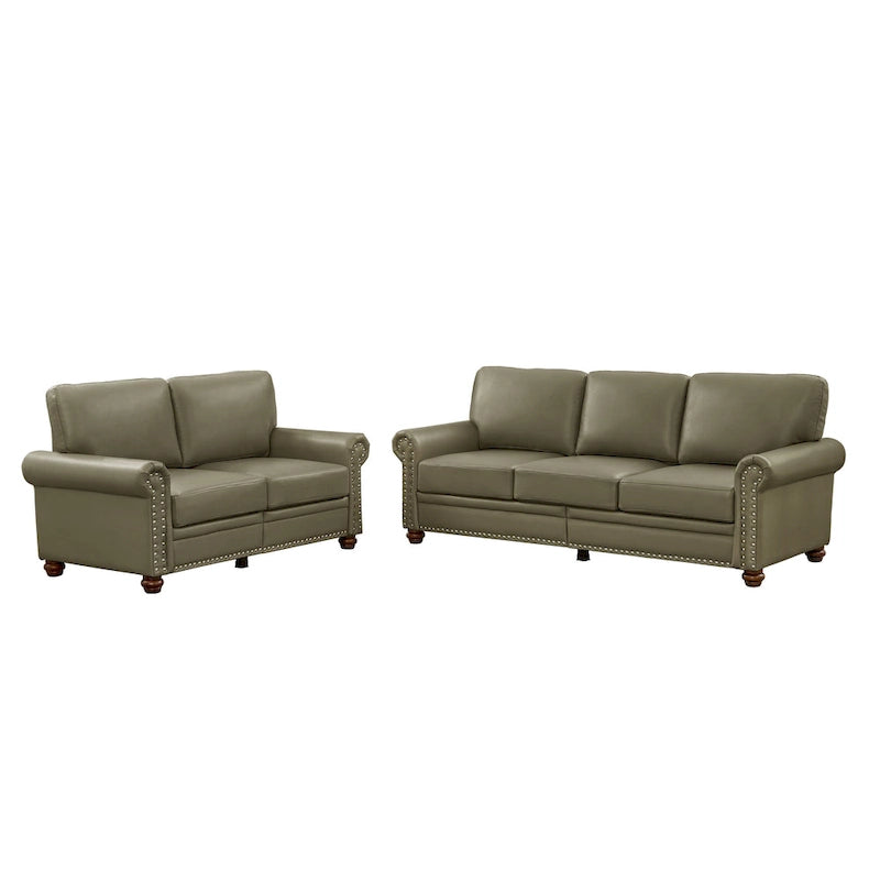 Burgundy/Navy Blue/Grey/Black PU Leather Sofa Set with Storage, 2-Piece 5-Seater